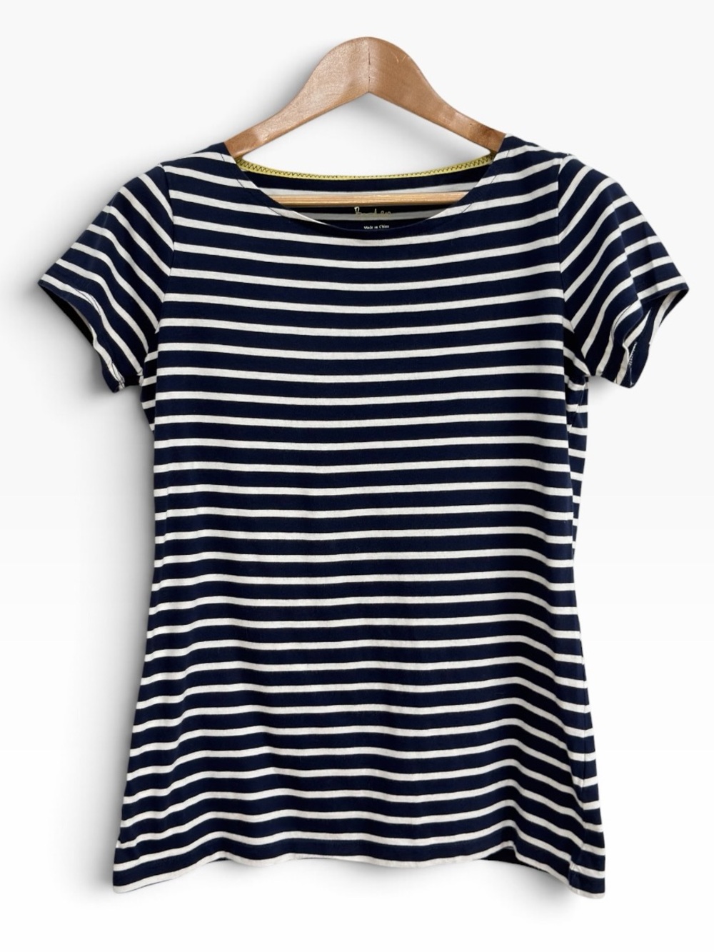 Boden Olivia Breton Top Navy Ivory Striped Boat Neck Cotton Tee Sleeve Size 6